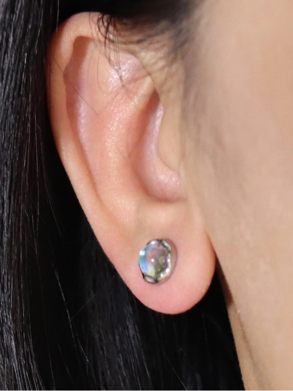 Sterling Silver Blue Opal Glass Stud Earrings